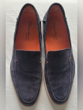 Santoni Suede Loafers. Slip On. Navy SZ. 13 Nautical. Preppy Old Money